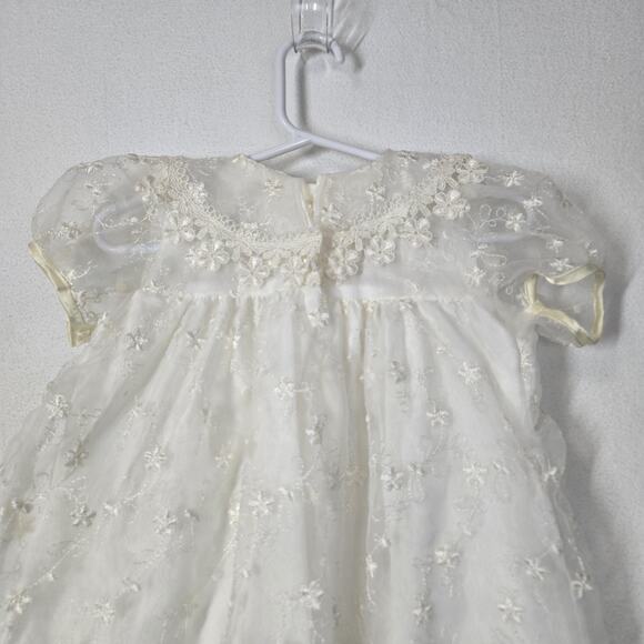 VTG Crayon Kids Dress Sz 24 Mo Ivory Chiffon Embroidered Lace Wedding Formal - Picture 10 of 16